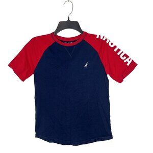 Nautica‎ Boys Tshirt Large Short Sleeve Blue Red Logo Graphic Shirt size L 14-16